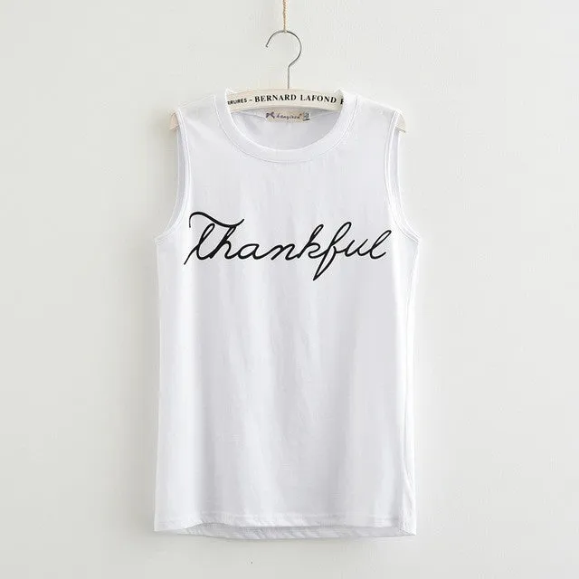 100% Cotton Summer Sleeveless Thank You T-Shirt