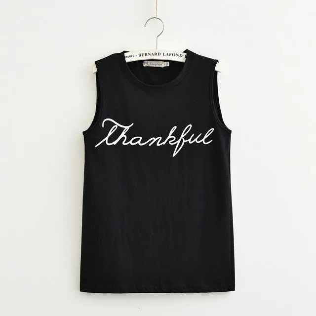 100% Cotton Summer Sleeveless Thank You T-Shirt