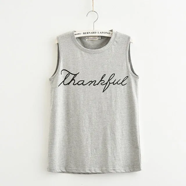 100% Cotton Summer Sleeveless Thank You T-Shirt