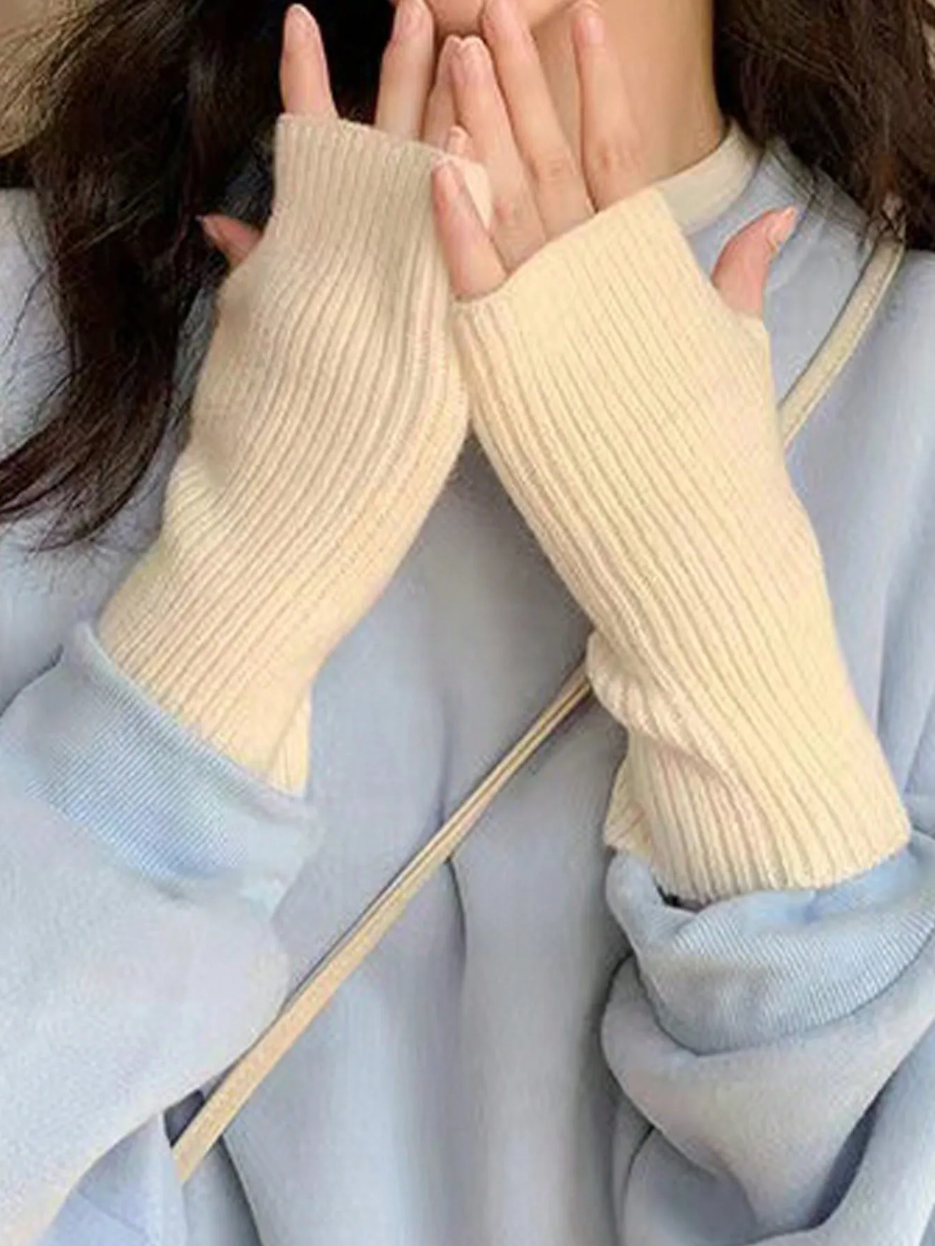 1pair Women's Solid Color Knit Gloves, Convenient, Warm, Stretchy, Wrist Sleeve, Suitable For Daily Commute SD