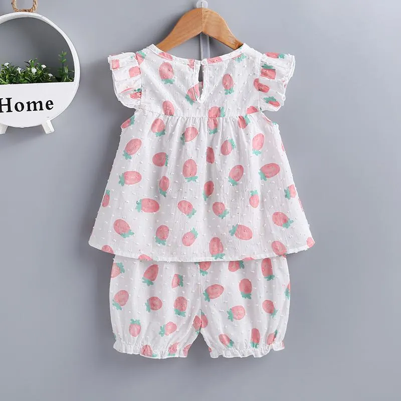 2-piece Strawberry Printed Blouse & Pants for Toddler Girl