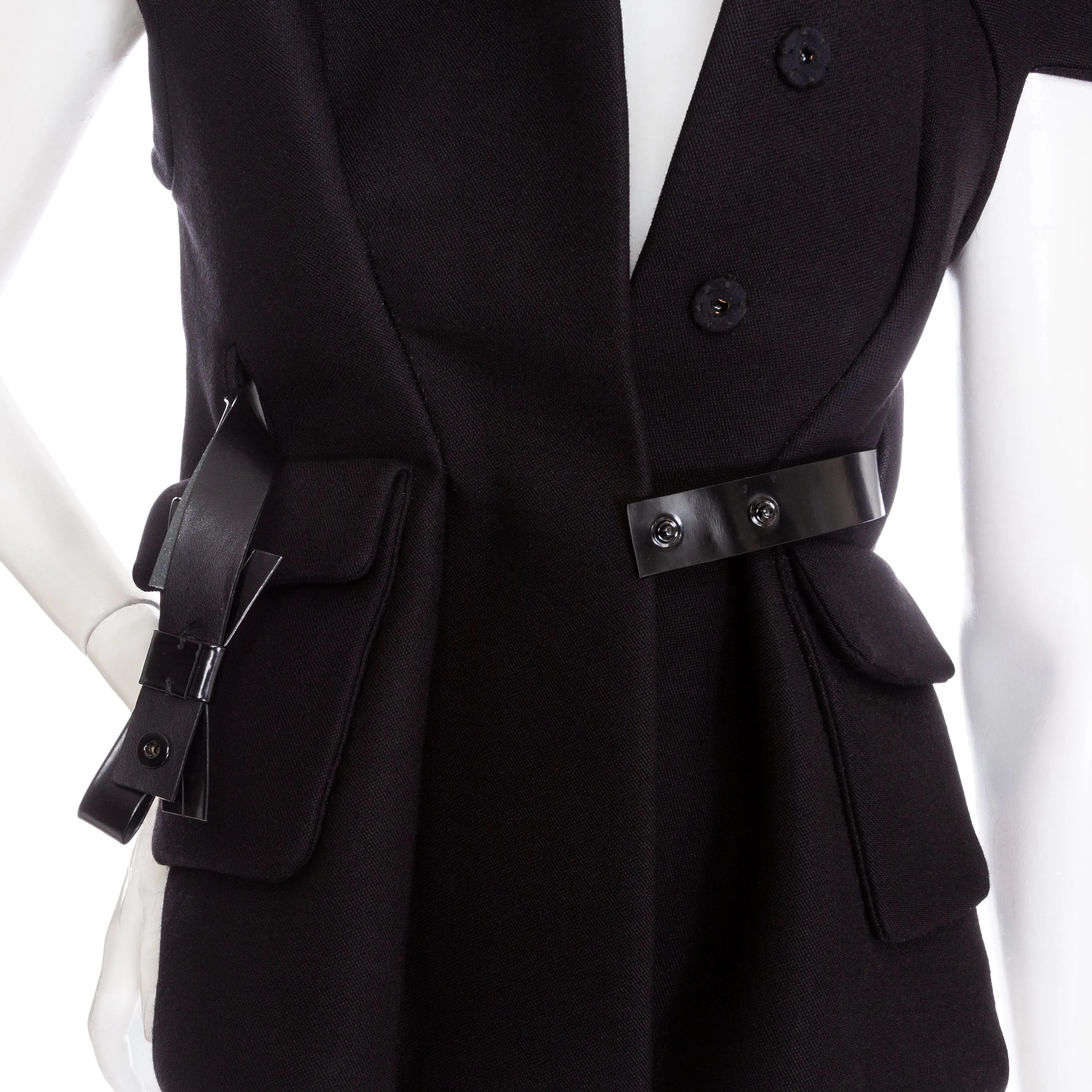 2006 Black Wool Patent Bow Belted Short Sleeve Jacket