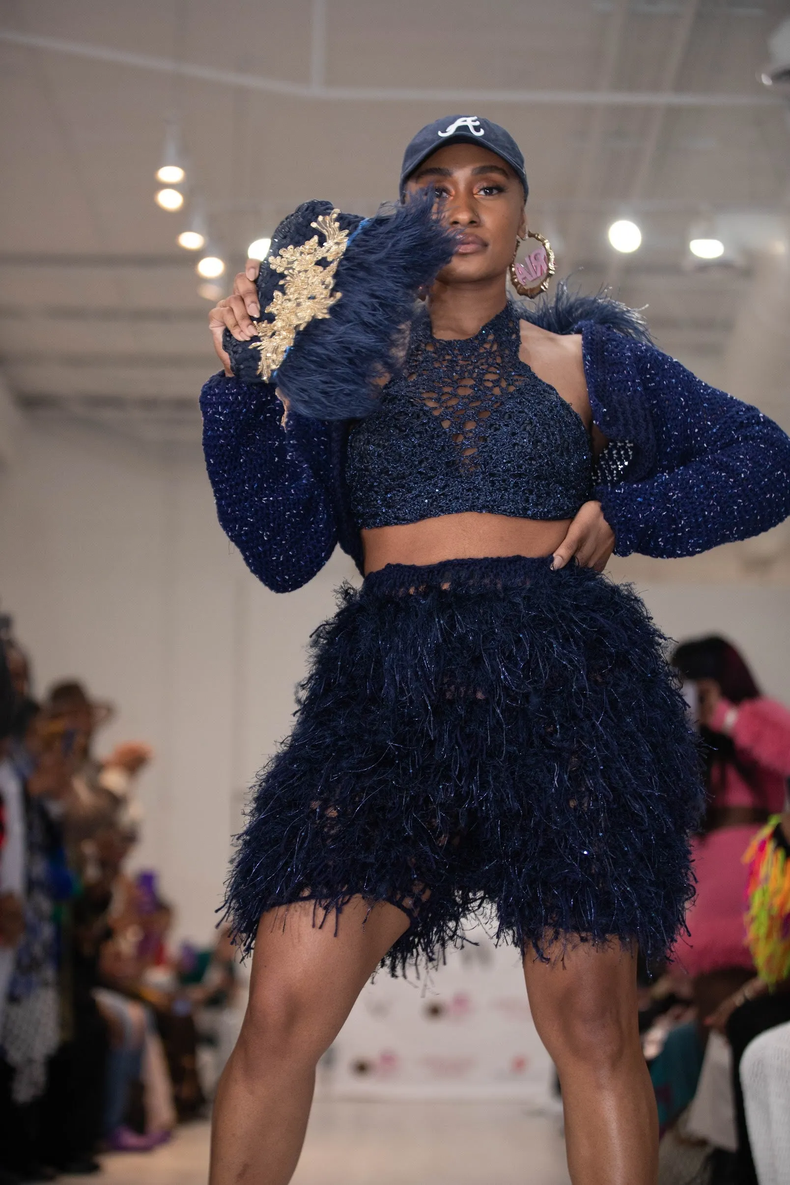 3 piece ATL Shawty set, fringe shorts, cropped jacket and faux leather sequin halter, sample