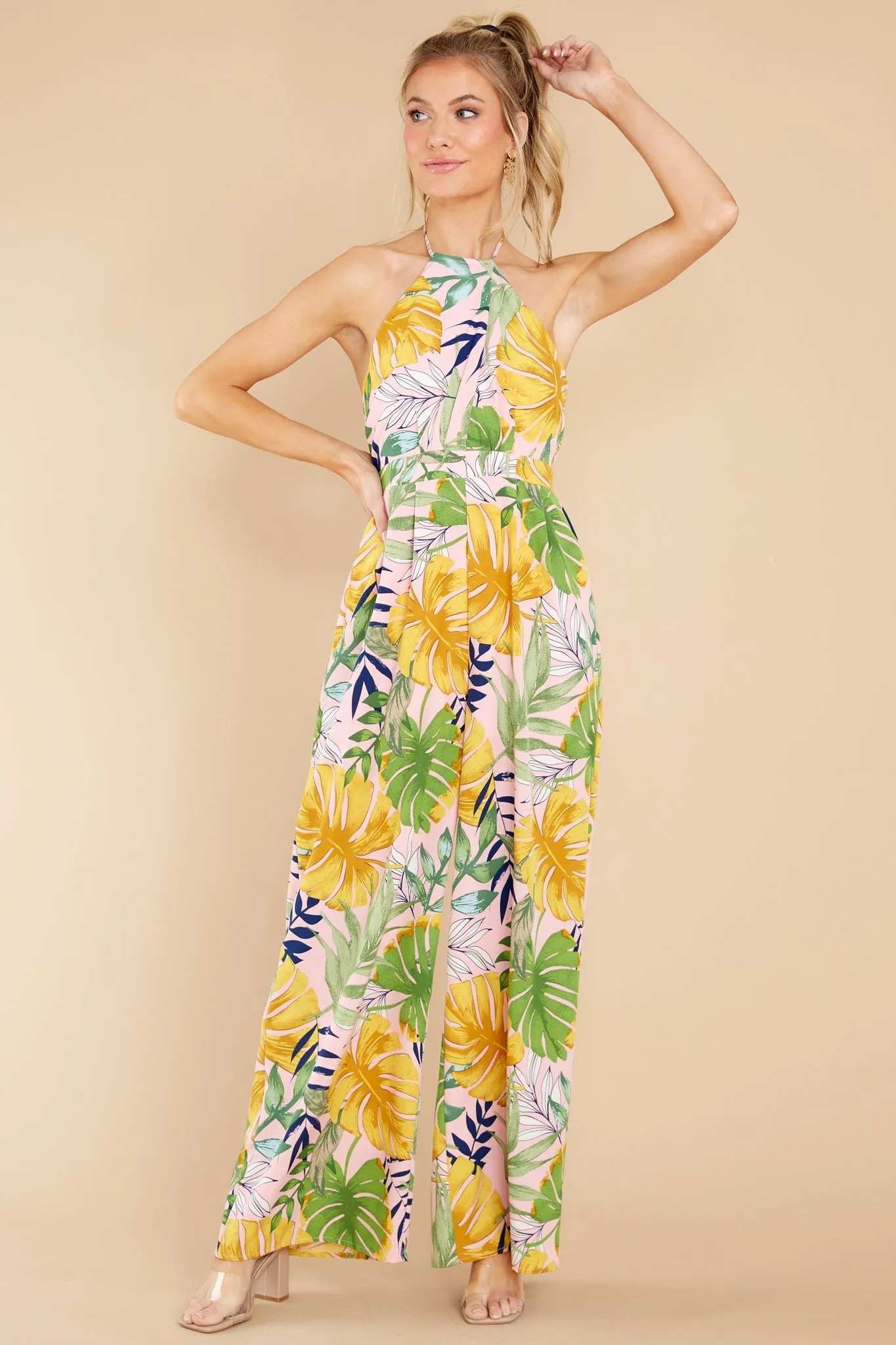 A New Leaf Pink Multi Tropical Print Jumpsuit