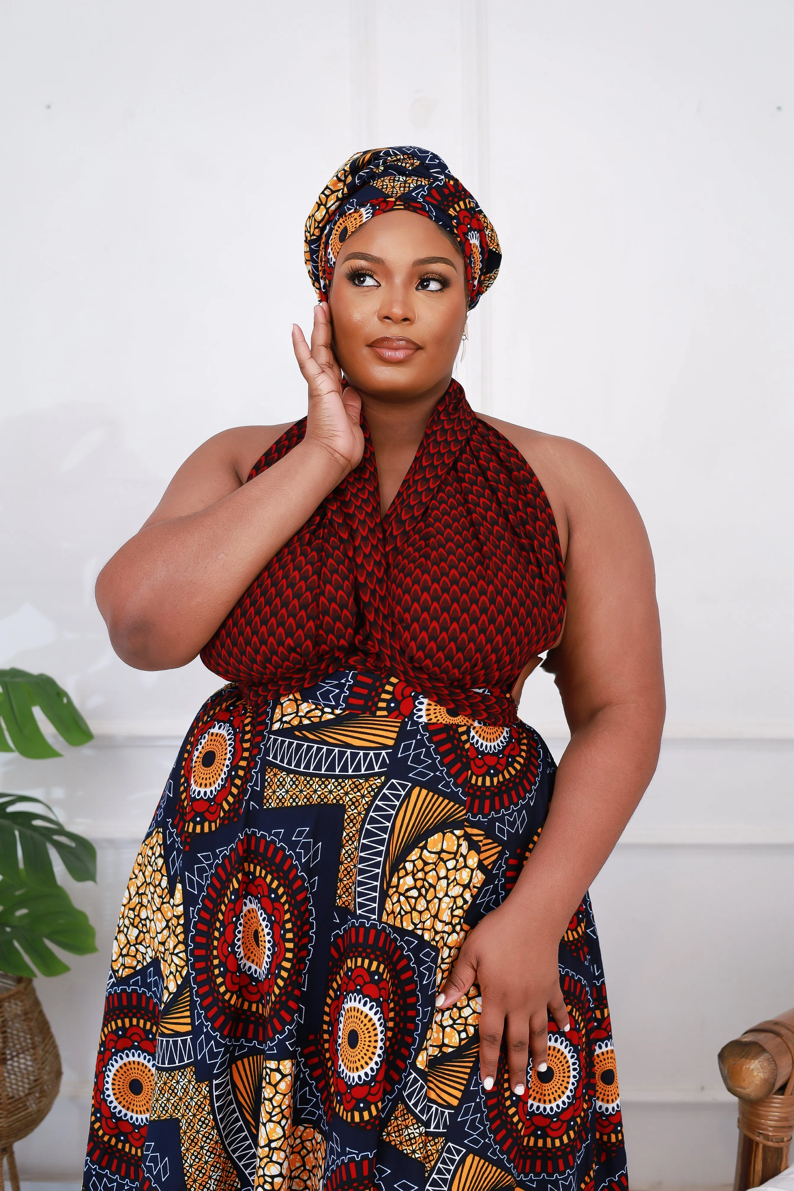 African Print Infinity Maxi Dress in Maroon - Eliora