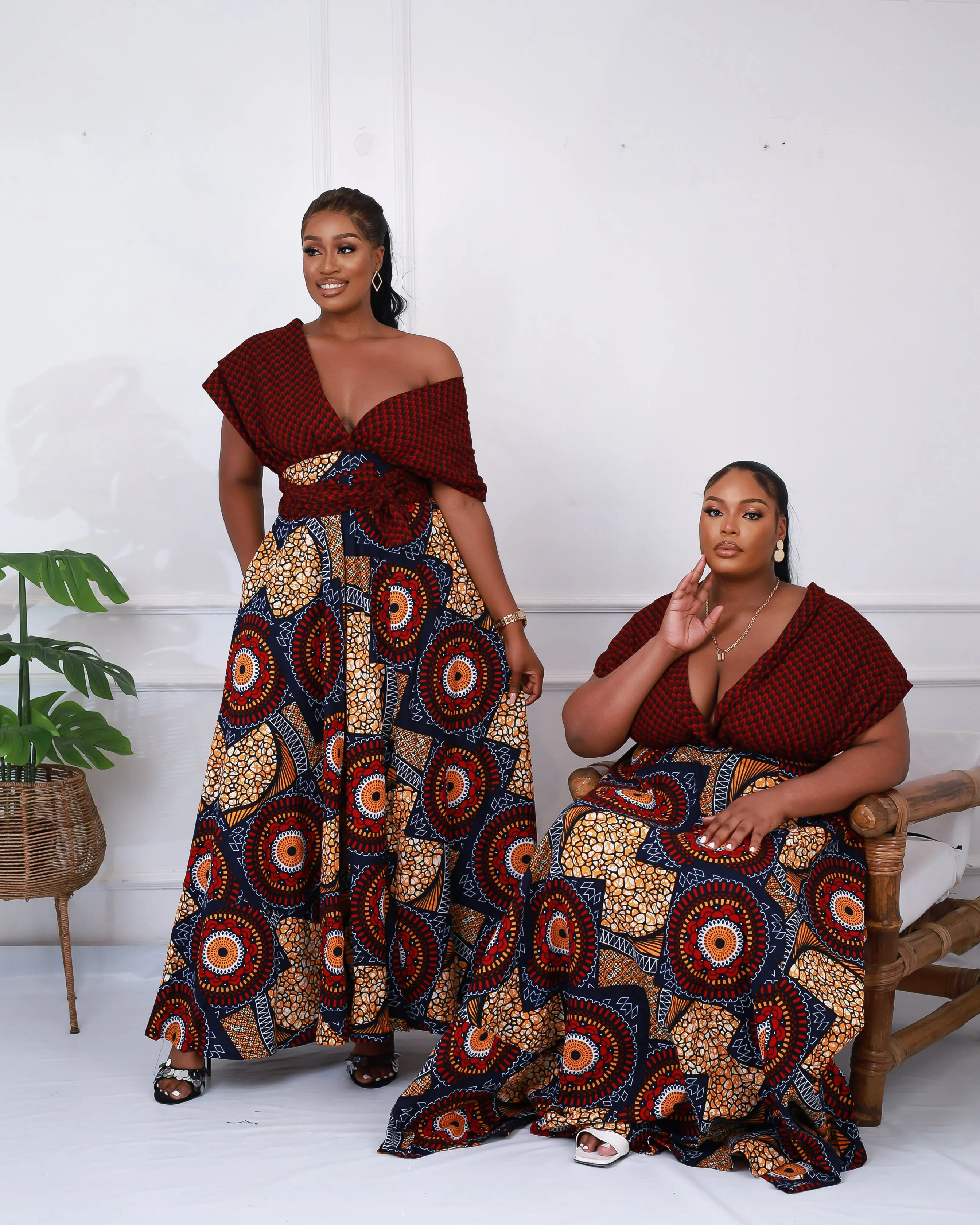 African Print Infinity Maxi Dress in Maroon - Eliora