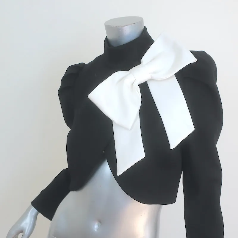 Alice   Olivia Addison Bow Collar Cropped Jacket Black/White Size Small