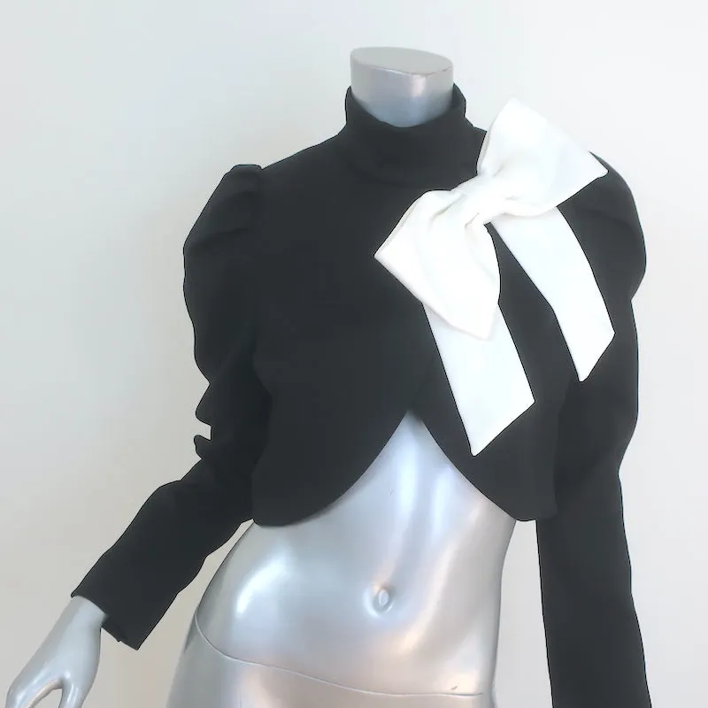 Alice   Olivia Addison Bow Collar Cropped Jacket Black/White Size Small