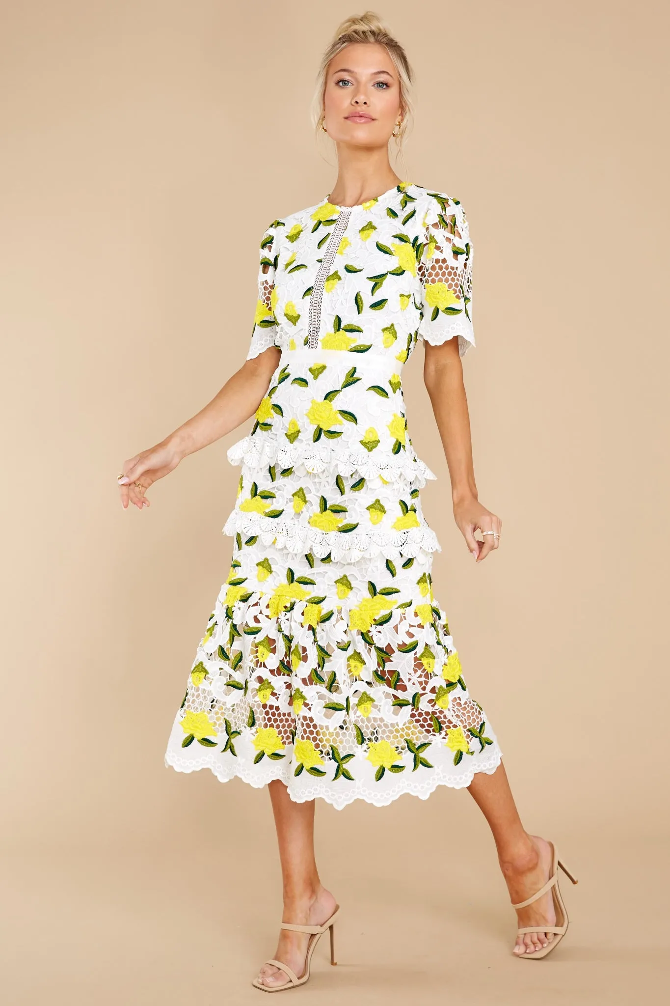 All I Wanted Yellow Floral Lace Midi Dress