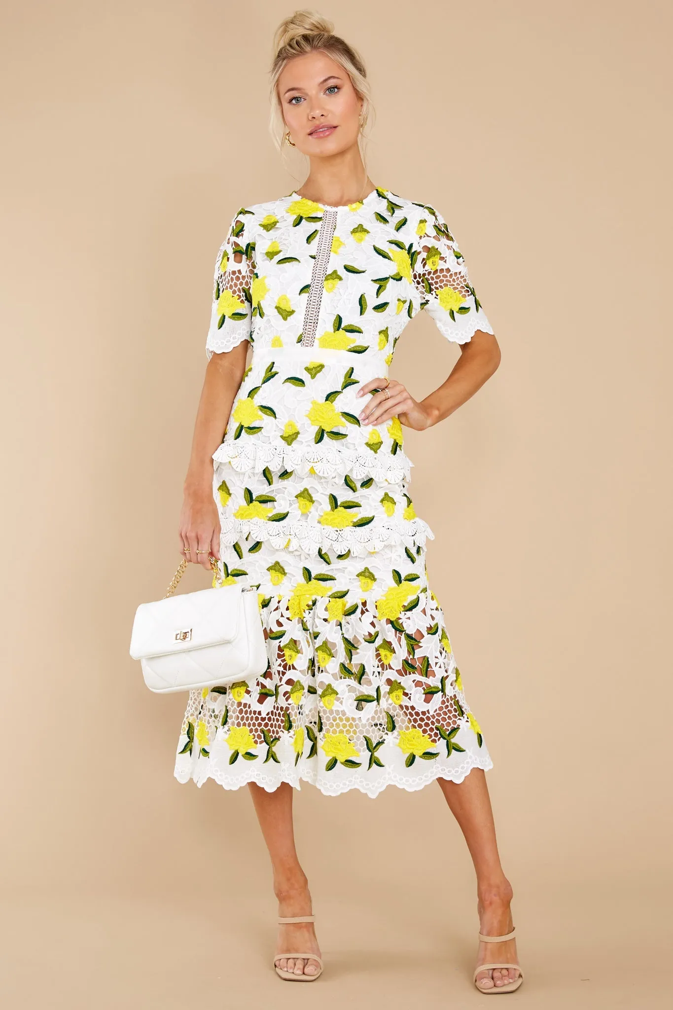 All I Wanted Yellow Floral Lace Midi Dress