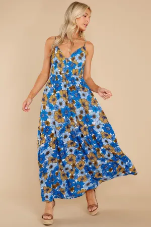 American Beauty Royal Blue Floral Maxi Dress