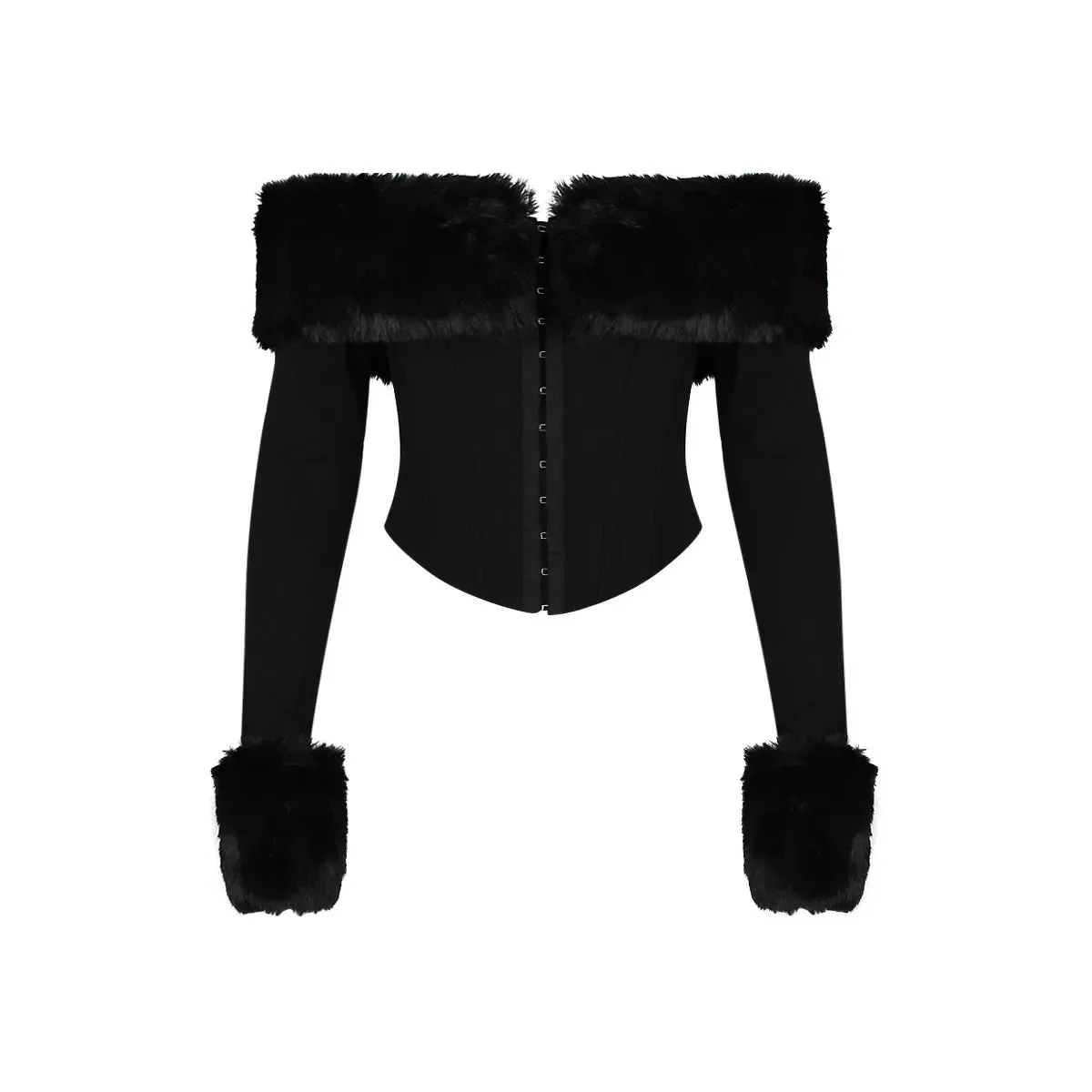 Amozae Autumn and Winter Women Tops 2023 Detachable Fur Off The Shoulder Cropped Top Sexy Black Casual Long Sleeve Blouse