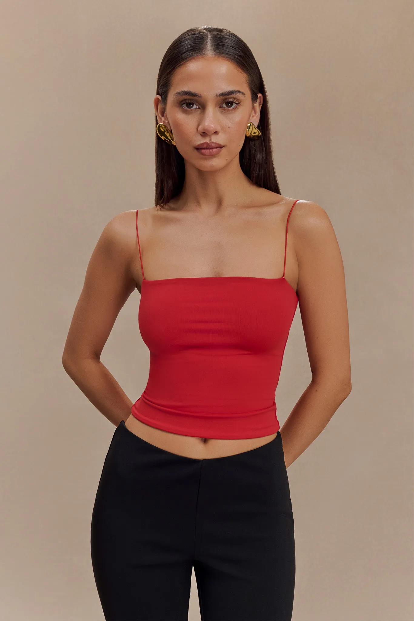 Arya Longline Spaghetti Strap Top - Ruby