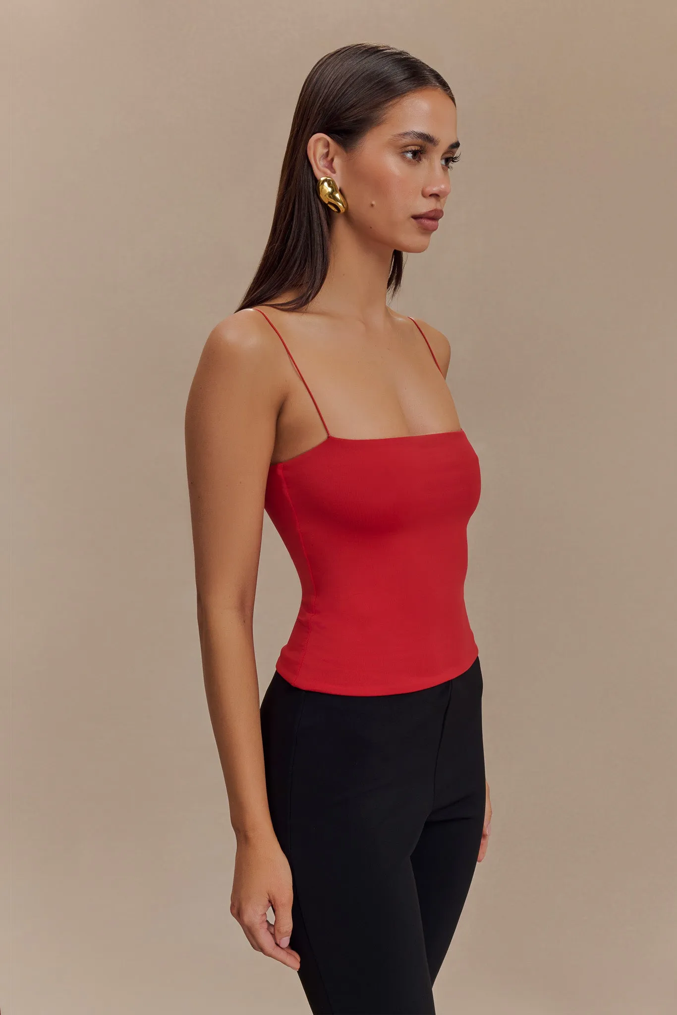 Arya Longline Spaghetti Strap Top - Ruby