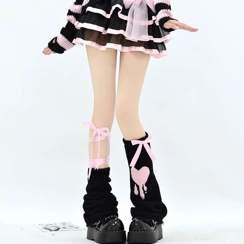 Asymmetry pink ribbon leg warmer