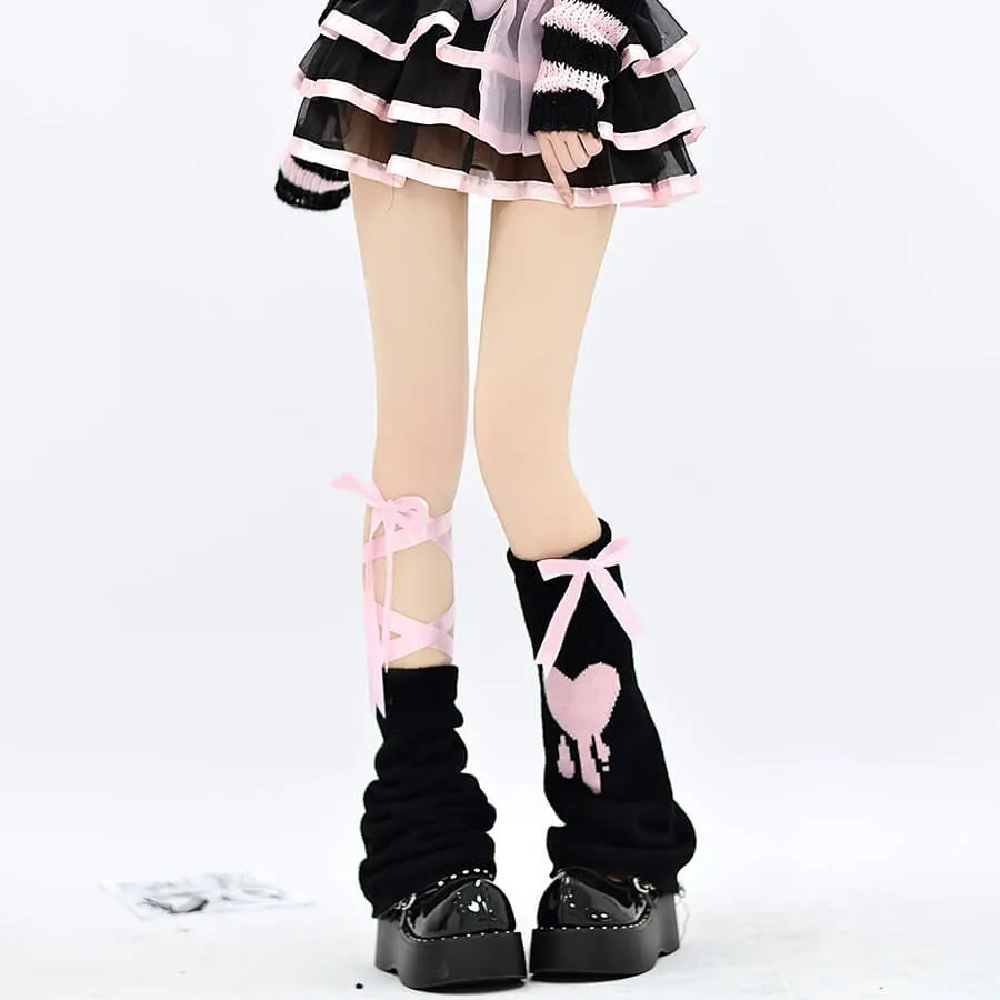 Asymmetry pink ribbon leg warmer