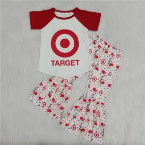 B5-21  Girls Circle Short Sleeve Flared Pants Set