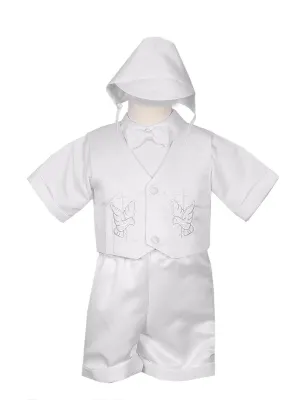 Baby Boys White 4 pc Holy Spirit Cross Vest Hat Baptism Outfit 3-24M