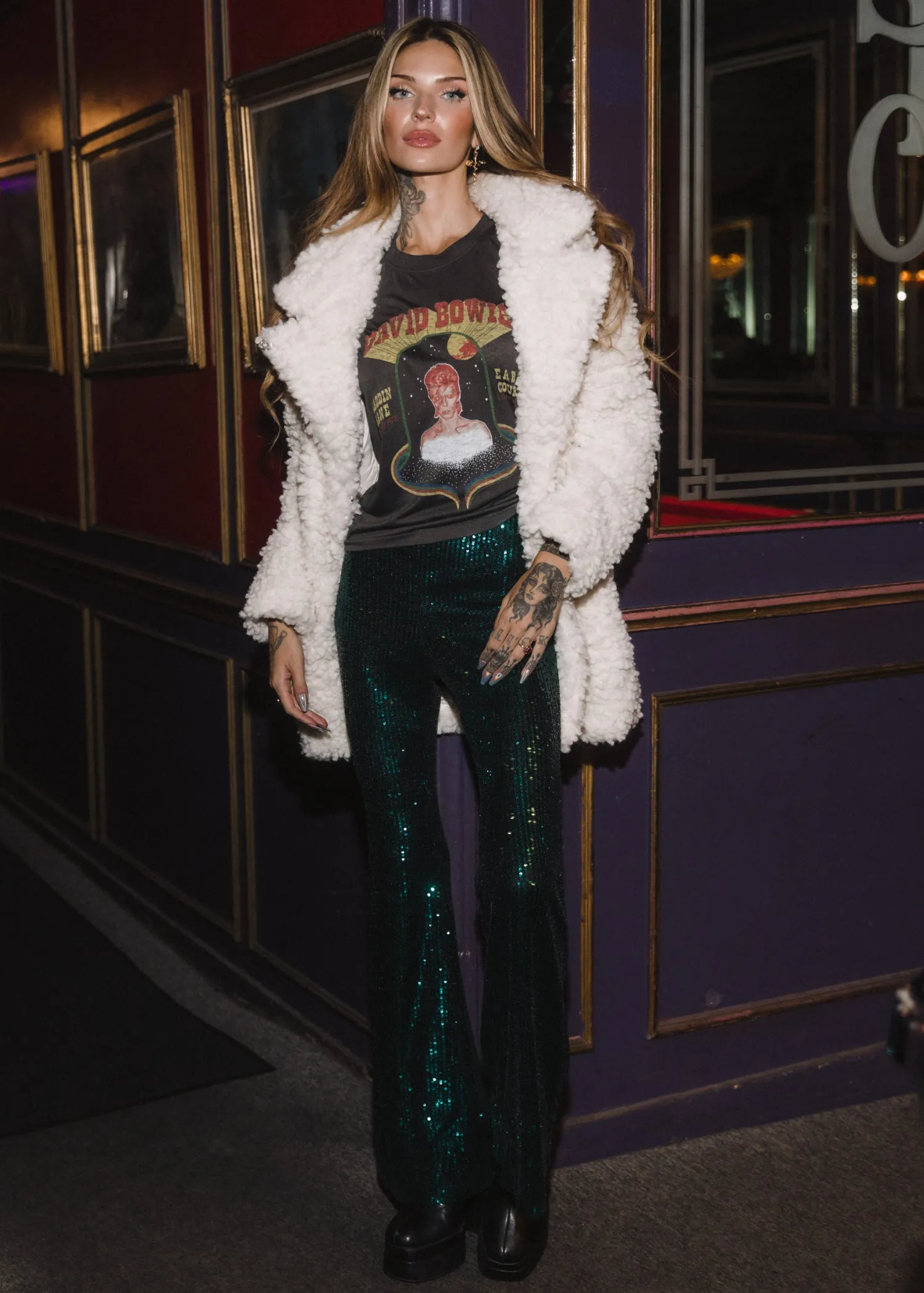 Ballroom Blitz Green Sequin Flare Pants Glitter Bell Bottoms