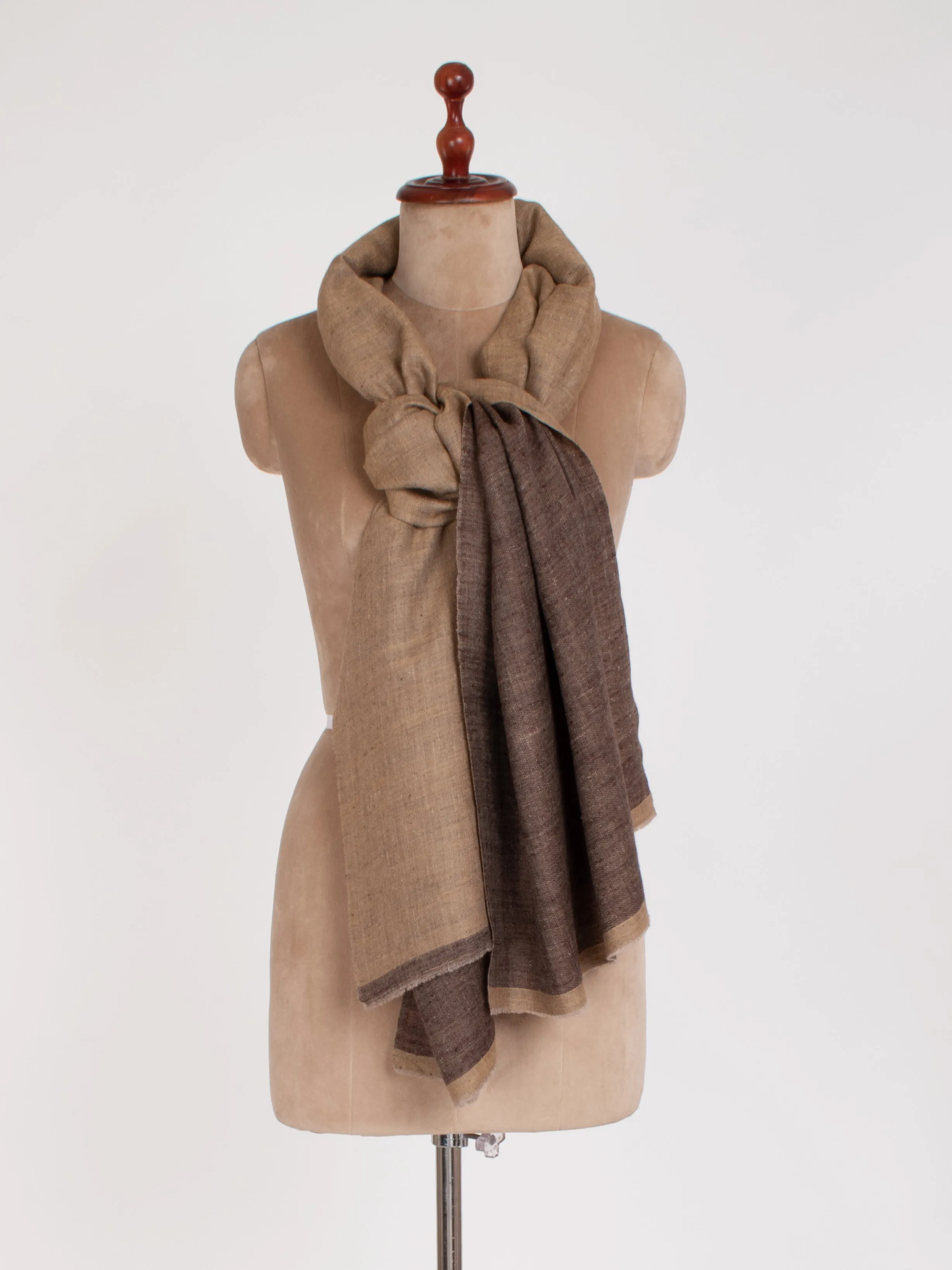 Beige and Brown Dorukha Cashmere Scarf