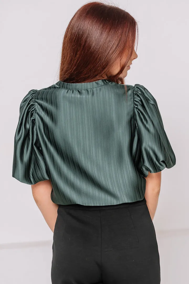 Bella V-neck Puff Sleeve Top | Hunter Green