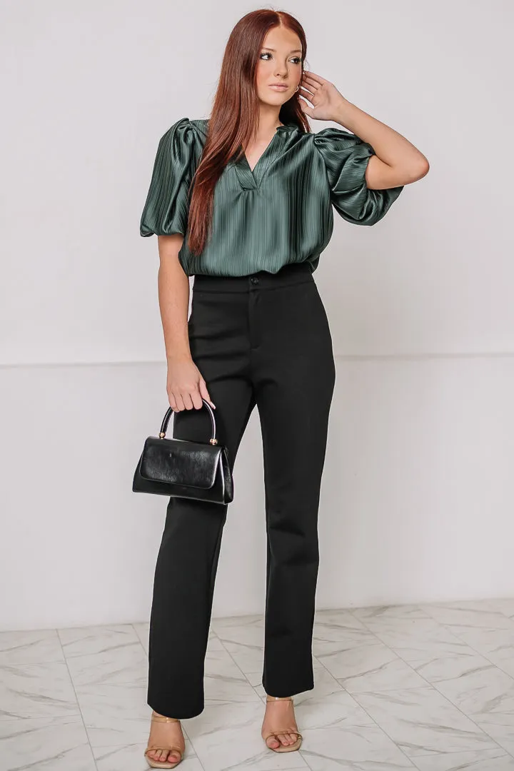 Bella V-neck Puff Sleeve Top | Hunter Green