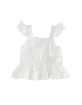 Bella Winged Muslin Peplum Top - White