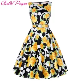 Belle Poque Print Floral 50s Vintage Dresses Audrey Hepburn 2017 Women Summer Retro Dress vestidos robe Womens Casual Clothing