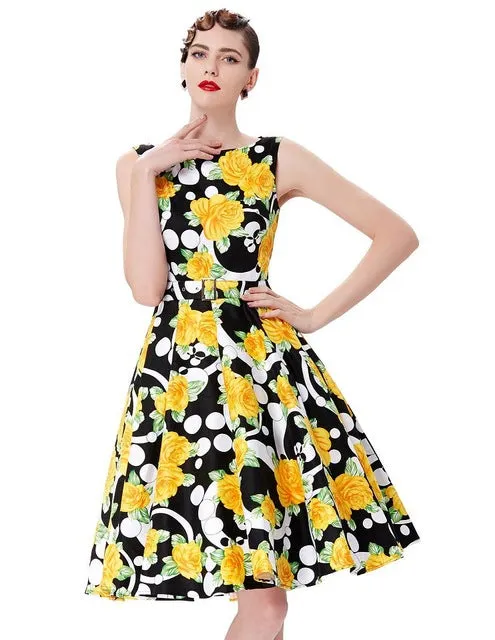 Belle Poque Print Floral 50s Vintage Dresses Audrey Hepburn 2017 Women Summer Retro Dress vestidos robe Womens Casual Clothing