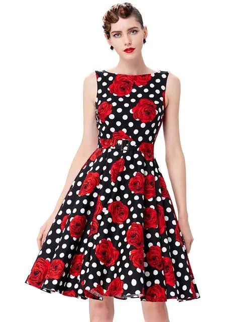 Belle Poque Print Floral 50s Vintage Dresses Audrey Hepburn 2017 Women Summer Retro Dress vestidos robe Womens Casual Clothing