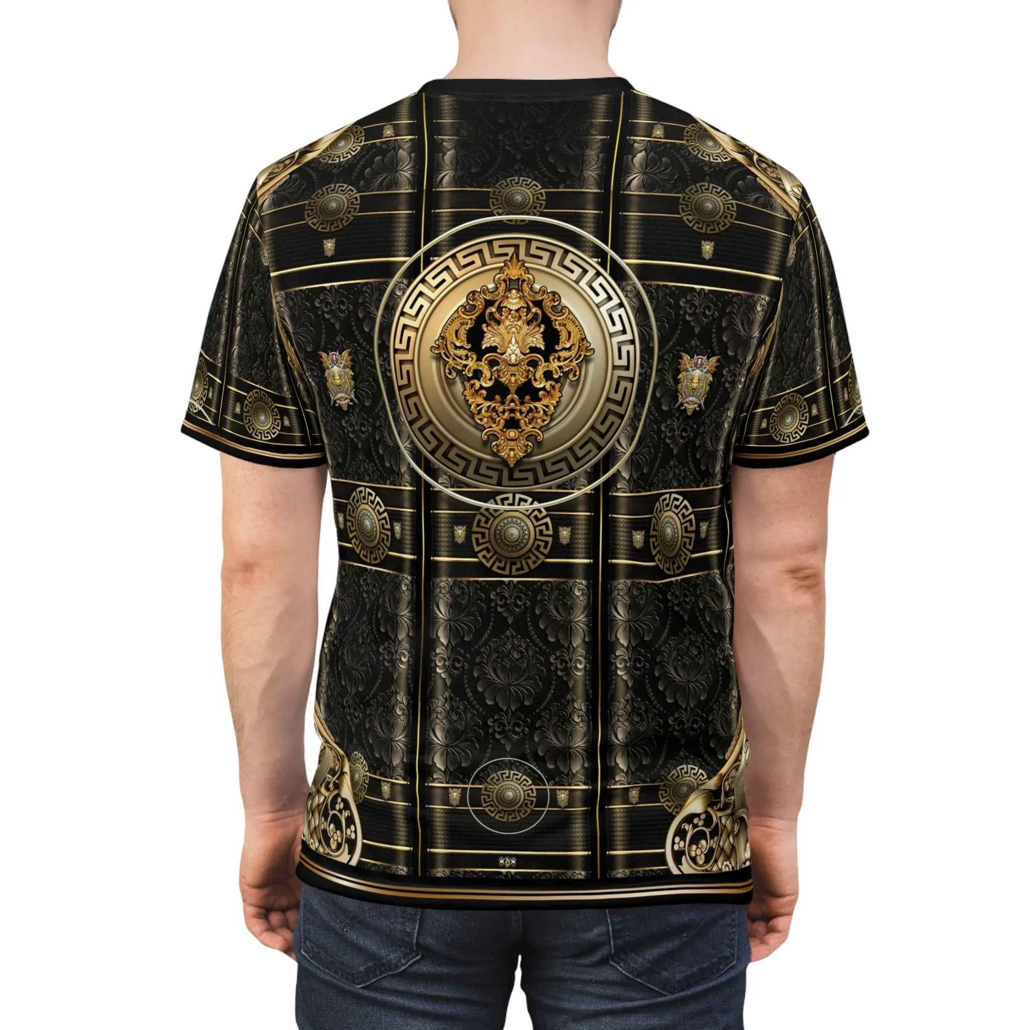 Black Beauty T-Shirt Unisex All Over Print Tee Gold Medallion T-Shirt Unisex Baroque Tee | 100356