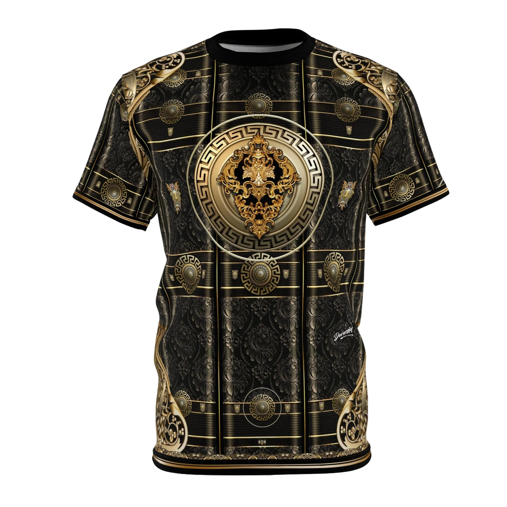 Black Beauty T-Shirt Unisex All Over Print Tee Gold Medallion T-Shirt Unisex Baroque Tee | 100356