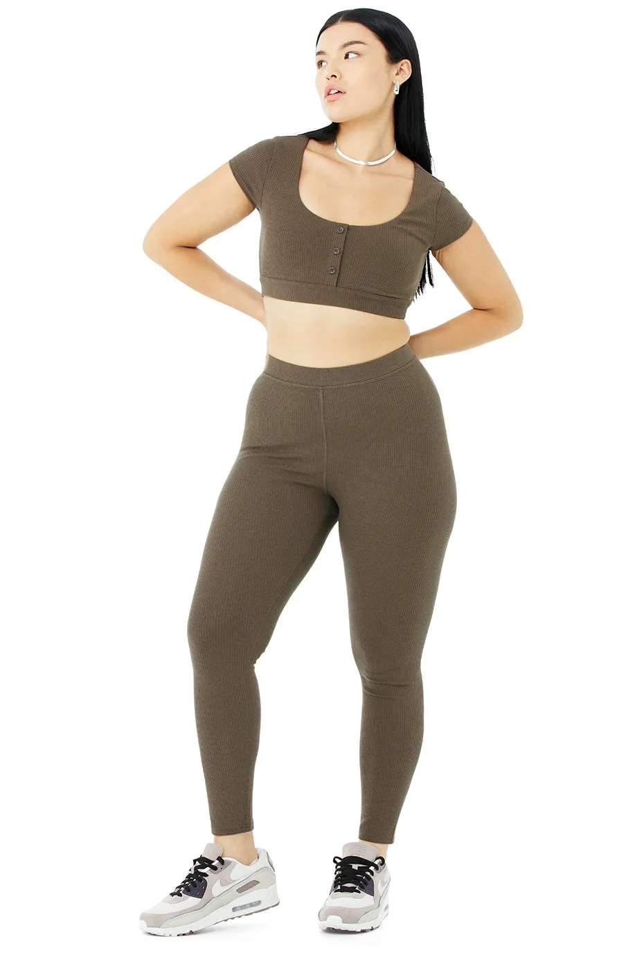 Blissful Henley Bra Top & Ribbed High-Waist 7/8 Blissful Legging Set