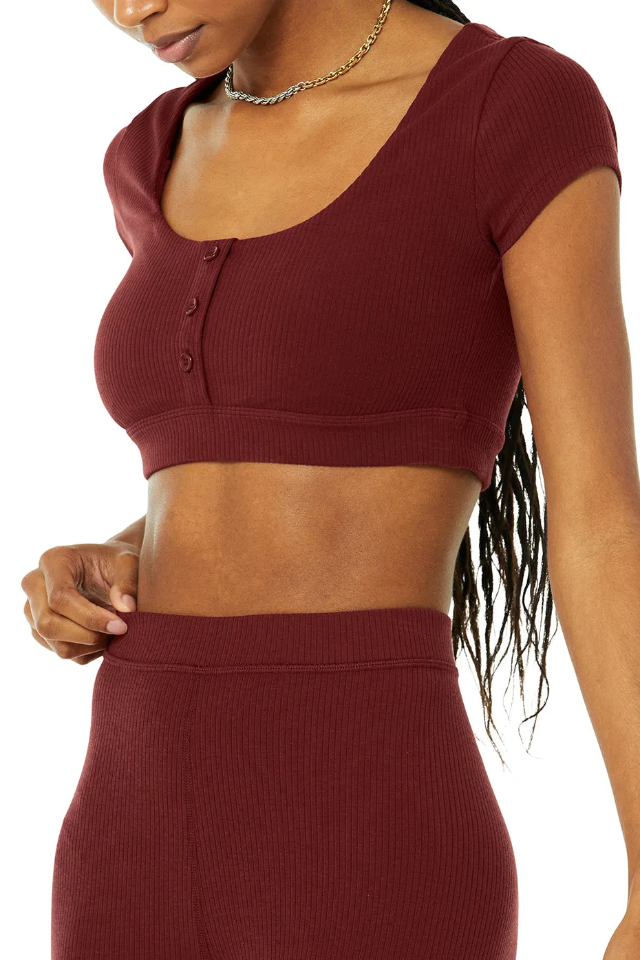 Blissful Henley Bra Top & Ribbed High-Waist 7/8 Blissful Legging Set