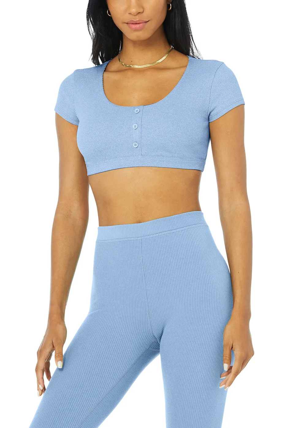 Blissful Henley Bra Top & Ribbed High-Waist 7/8 Blissful Legging Set