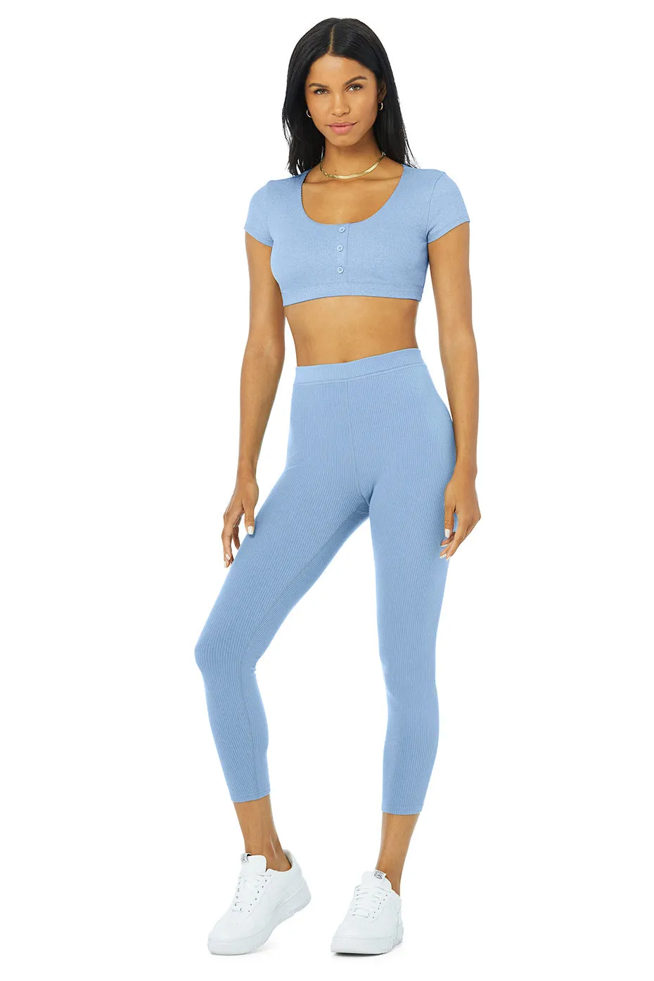 Blissful Henley Bra Top & Ribbed High-Waist 7/8 Blissful Legging Set