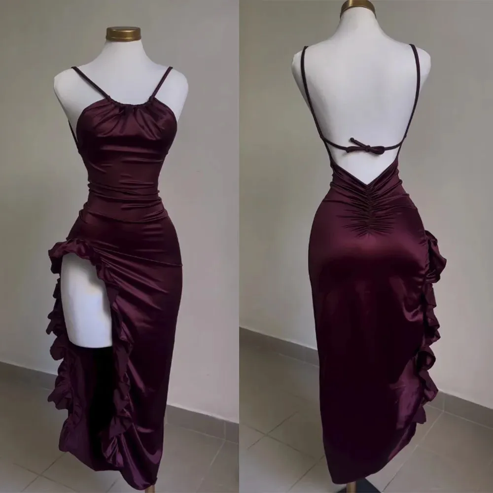 Bodycon Long Dress Backless Strapless Ruffles Fork Party Club Streetwear Elegant Evening Dress