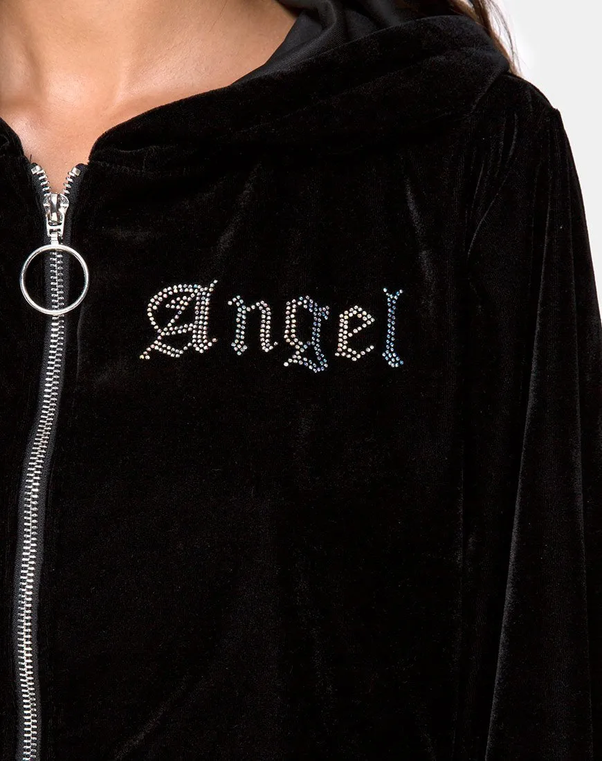 Bomb Hoodie in Black with Angel Diamante Hot Fix