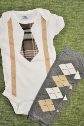 boy plaid argyle brown argyle cake smash with cream  grey tie bodysuit and suspenders with baby leg warmers. Creeper, Baby One Piece, Boy