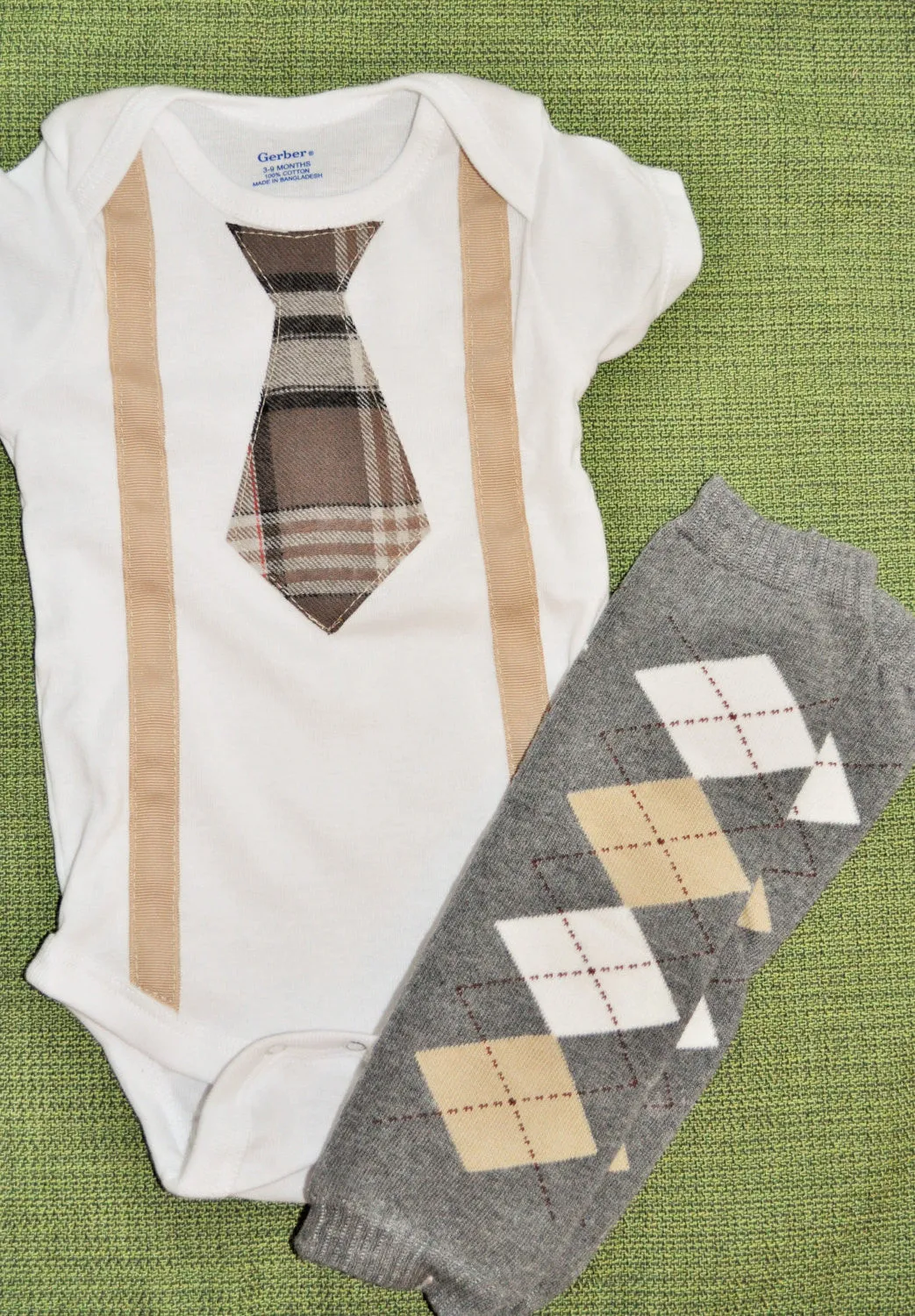 boy plaid argyle brown argyle cake smash with cream  grey tie bodysuit and suspenders with baby leg warmers. Creeper, Baby One Piece, Boy