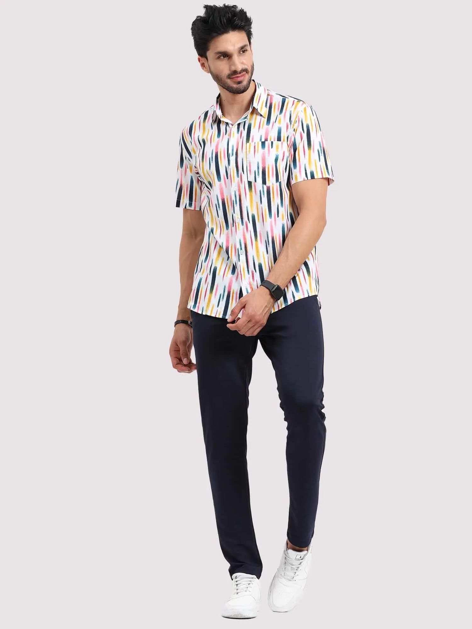 Brush Stripe Printed Half Sleeve Shirt