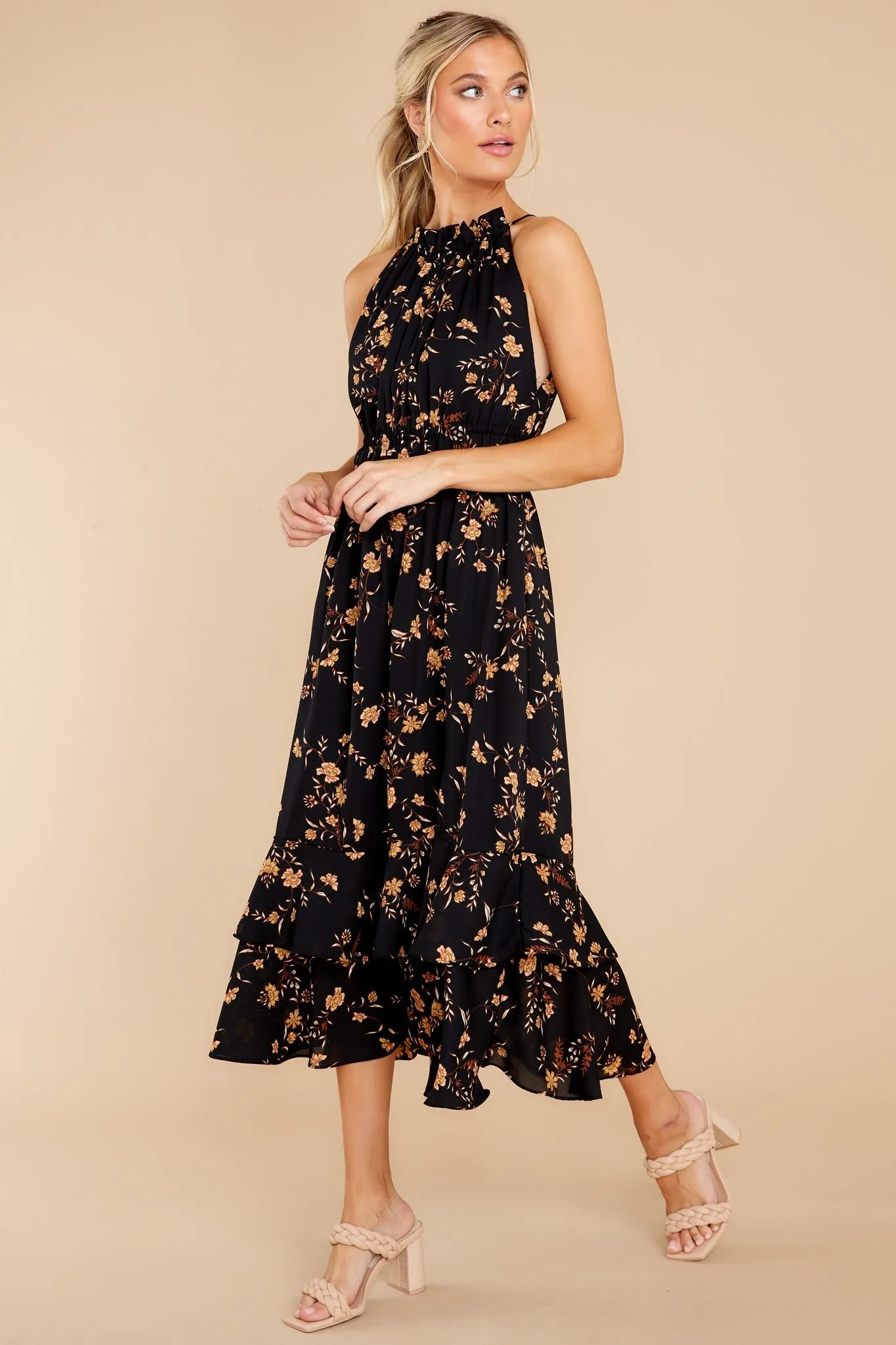 Budding Romance Black Floral Print Maxi Dress