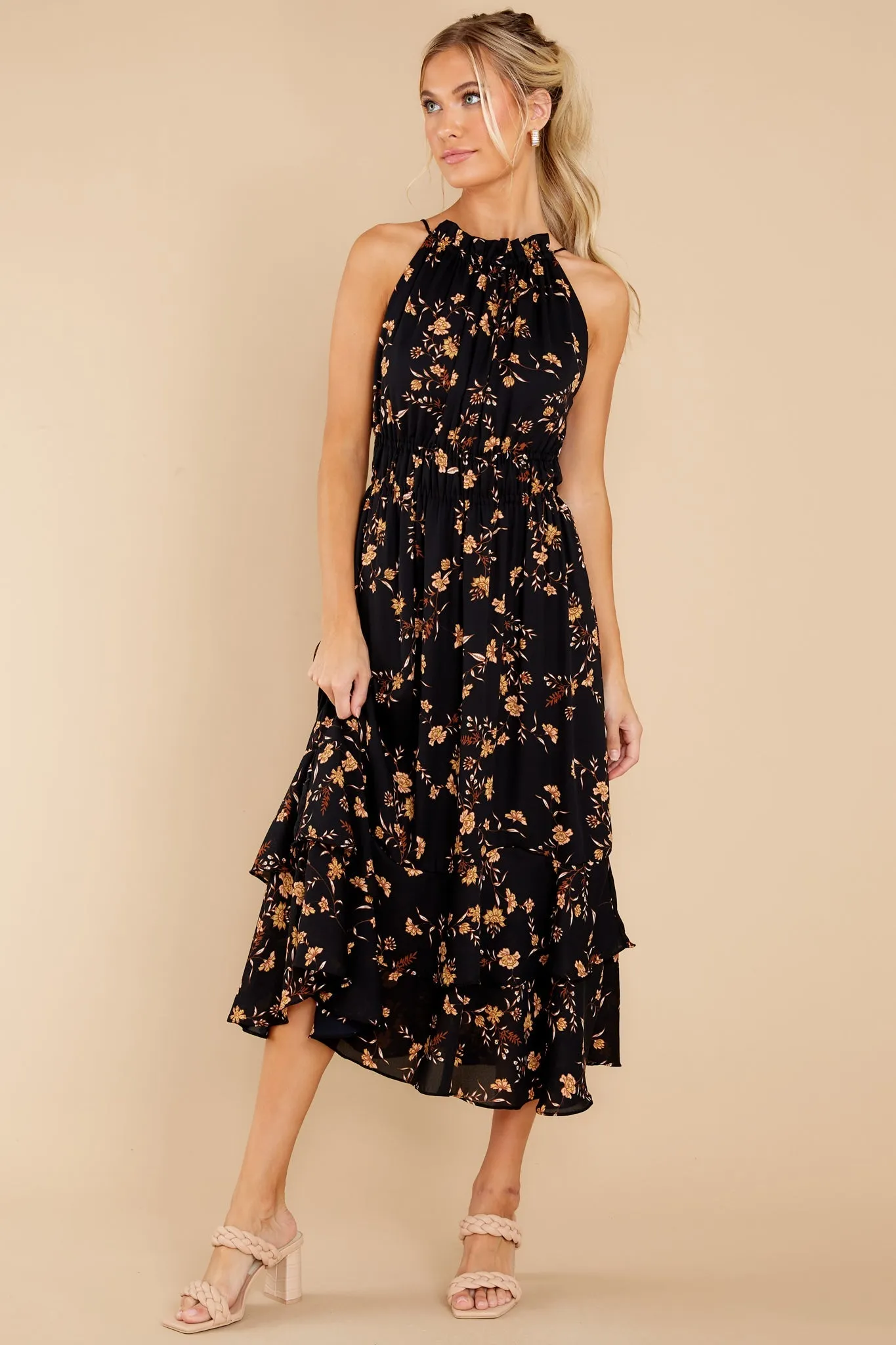 Budding Romance Black Floral Print Maxi Dress