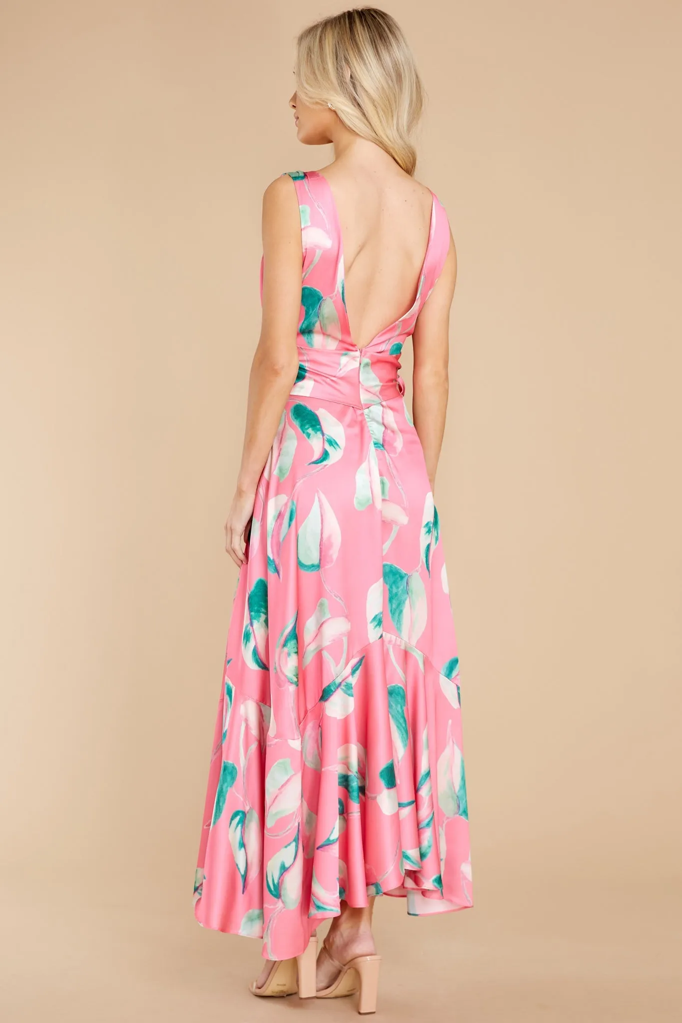 Call Me Sassy Pink Leaf Print Maxi Dress