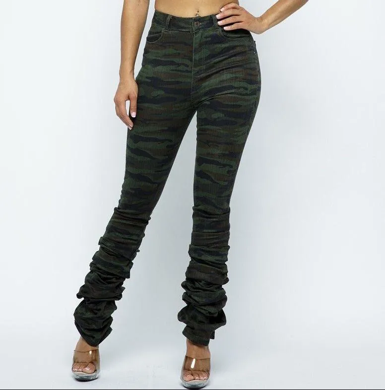 Camo Denim JEAN scrunch bottom pants