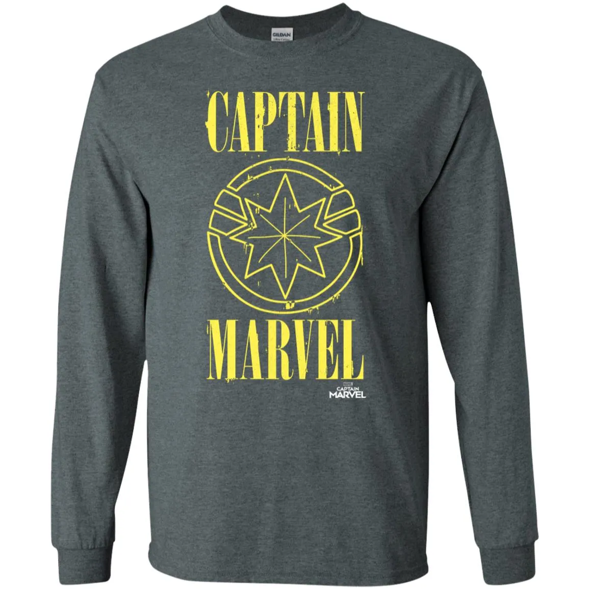 Captain Marvel Yellow Paint Drip Logo Men Long Sleeve Shirt