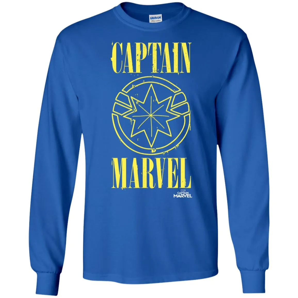 Captain Marvel Yellow Paint Drip Logo Men Long Sleeve Shirt