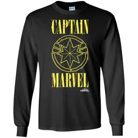 Captain Marvel Yellow Paint Drip Logo Men Long Sleeve Shirt