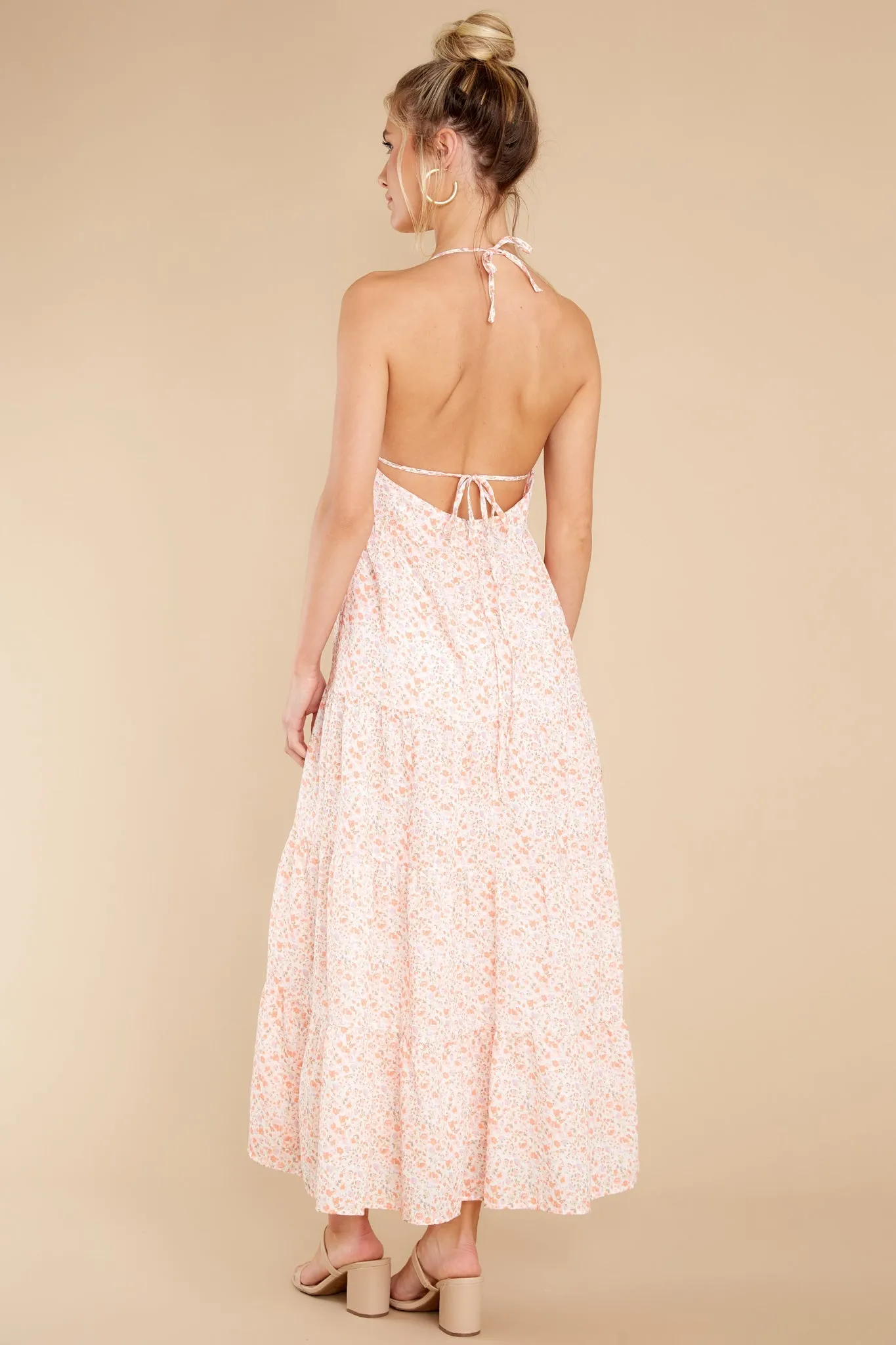 Carefree Spirit Off White Cavalaire Floral Print Halter Maxi Dress