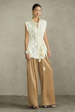 Cassia Straight Wide Leg Linen Cotton Floor Length Pants